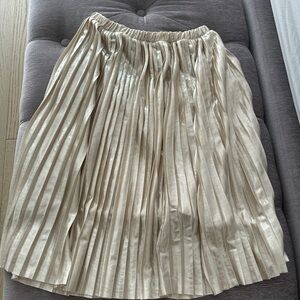 Zara Gold Midi A-Line Pleated Skirt